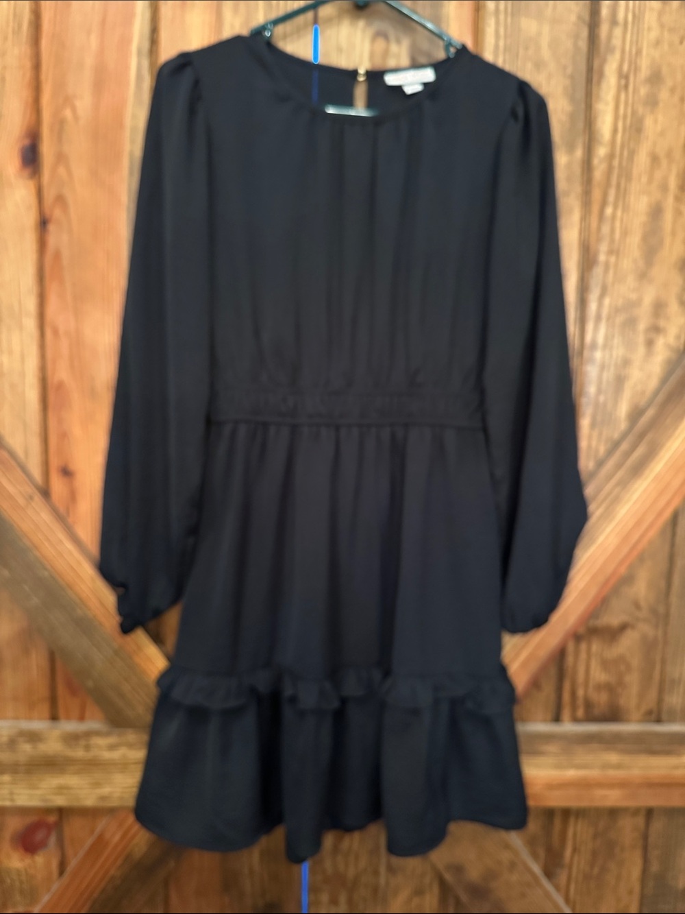 Black Knox Rose Long-Sleeve Ruffle Hem Dress-Size X-Small